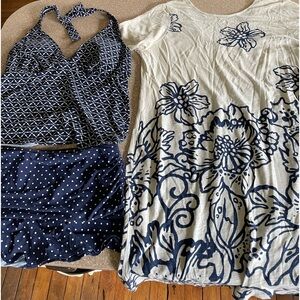 Lands End 2 piece navy tankini size 18 & coverup size 1x. Excellent condition